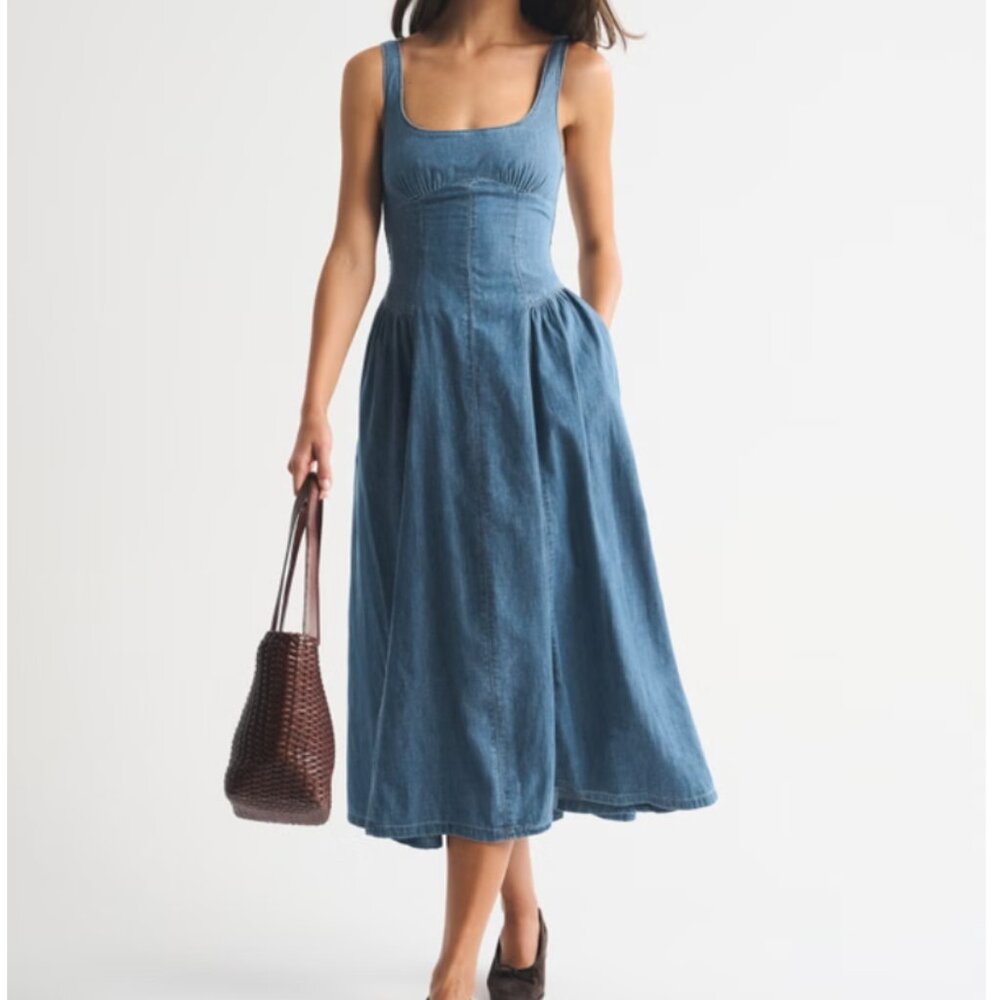 Abercrombie & Fitch Blue Denim Midi Dress - Picture 2 of 5